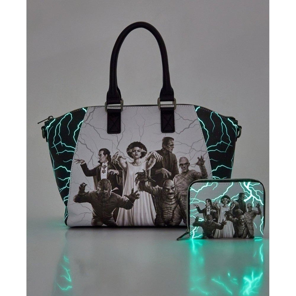 Loungefly UNIVERSAL Studios Classic MONSTERS GLOW Satchel Crossbody Bag & WALLET
